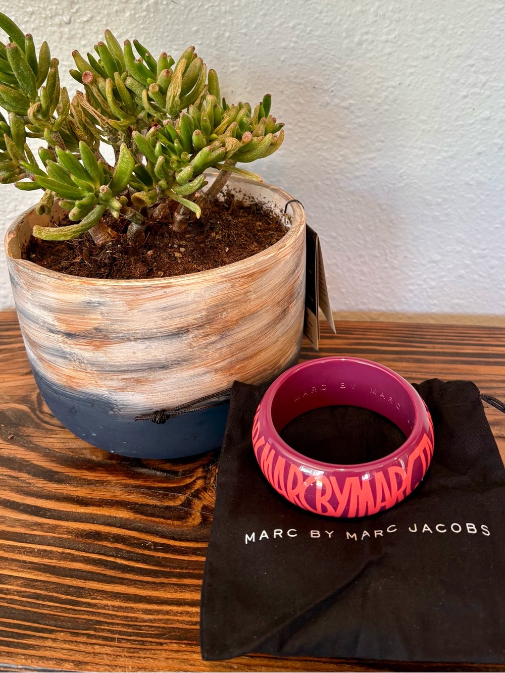 Marc by Marc Jacobs Resin Logo Bangle Bracelet, Amethyst Multi, M/L, BNWT
